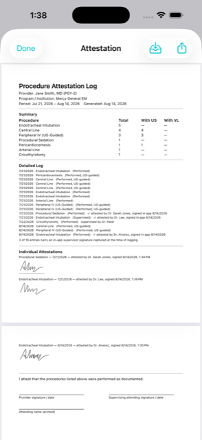 Attestation PDF with individual supervisor signatures